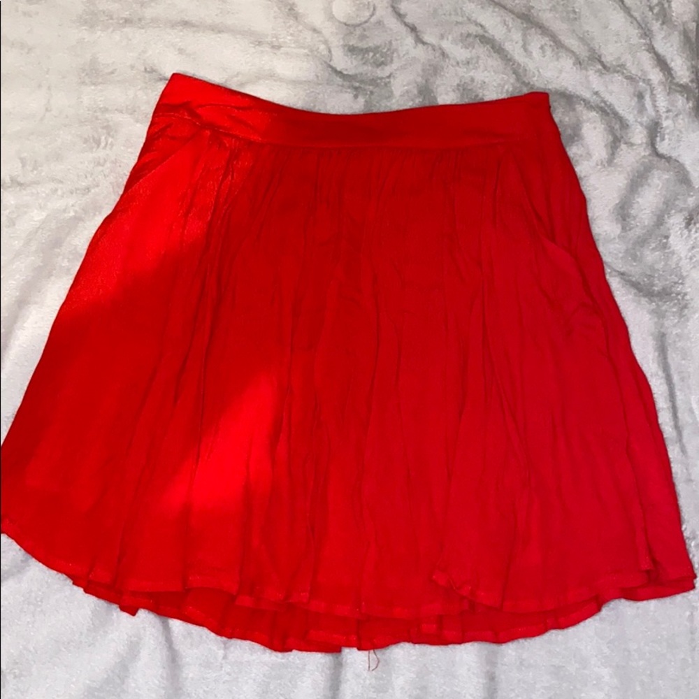 Red Pleated Mini Skirt